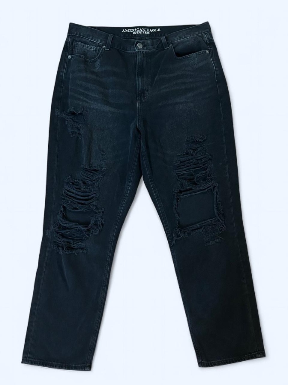 American Eagle Distressed Black Ripped Mom Jeans